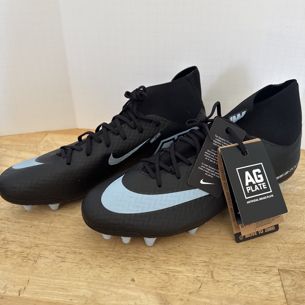 Nike Men's Mercurial Superfly 10 Academy AG Cleats Soccer Black/Ice Blue 10.5